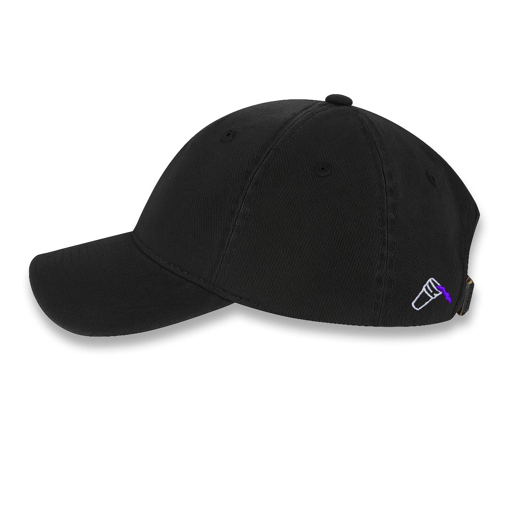 Side view of black unstructured cap with white PURP logo embroidered on the front. Showing small double cup embroidered on the side.

Purple Wax - 3rd Coast Skate Wax - Out the Mud Since 2014 - Skateboard Wax and Apparel