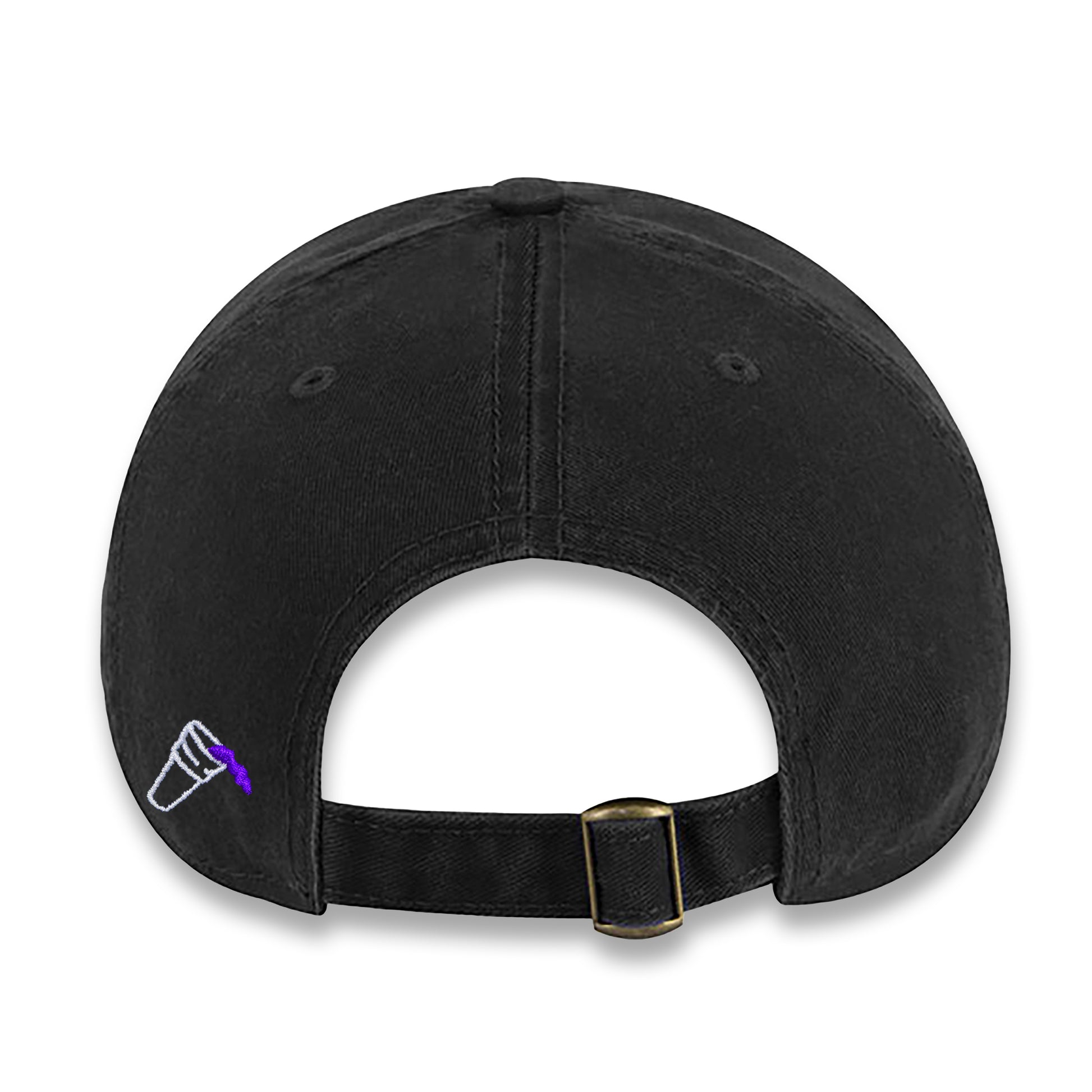 Back view of black unstructured cap with white PURP logo embroidered on the front. Showing small double cup embroidered on the side.

Purple Wax - 3rd Coast Skate Wax - Out the Mud Since 2014 - Skateboard Wax and Apparel