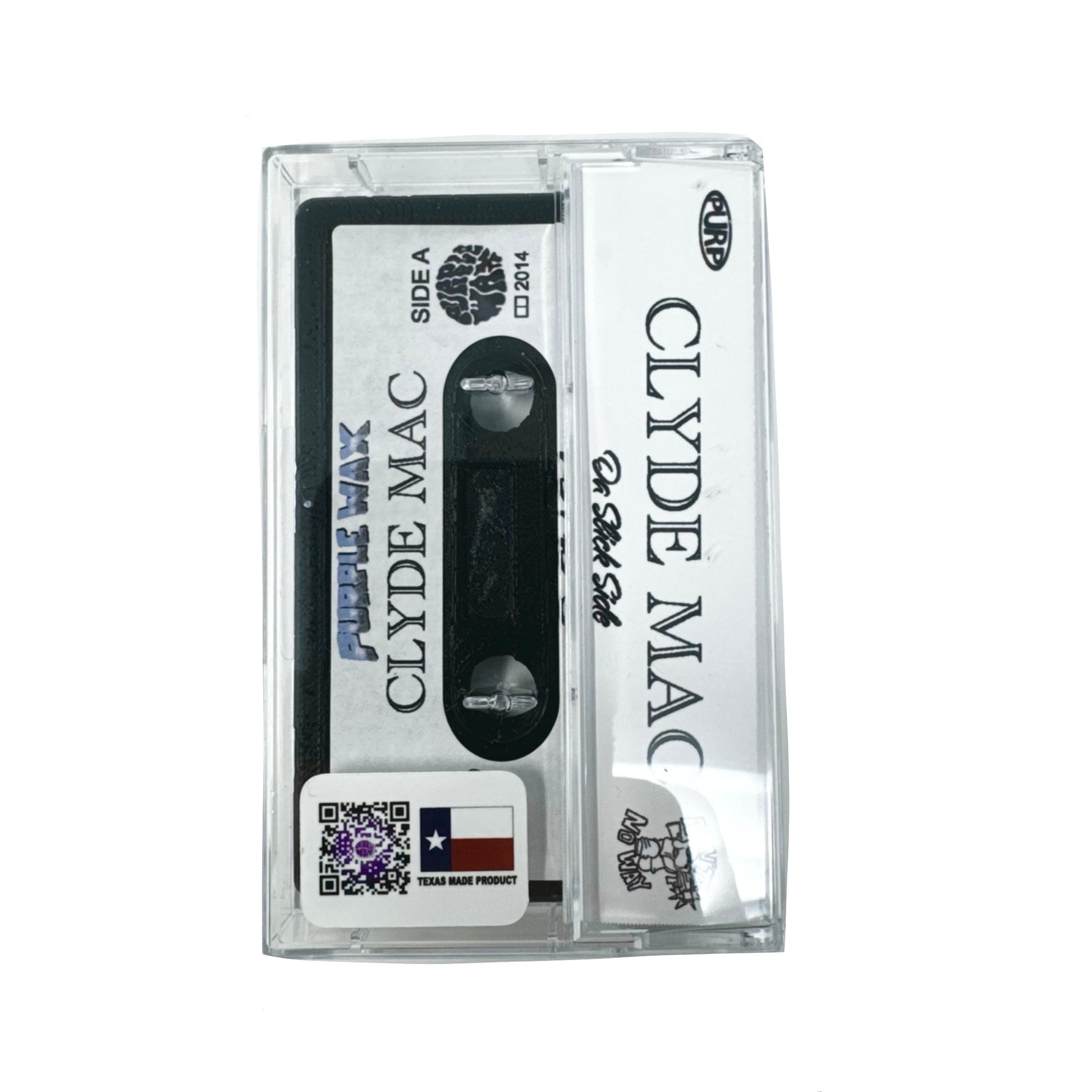 Black skate wax cassette tape. Clyde Mac Edition. Premium skateboard wax. Comes in a cassette case, with Purple Wax tape cover.

Purple Wax - 3rd Coast Skate Wax - Out the Mud Since 2014 - Skateboard Wax and Apparel