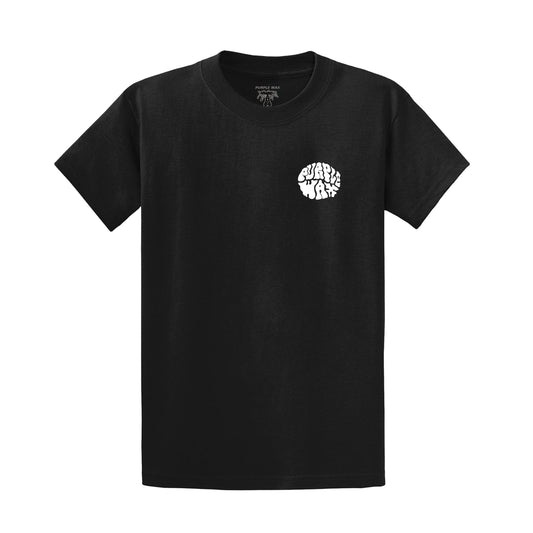 Black t-shirt with white Purple Wax logo printed on the front and back.

Purple Wax - 3rd Coast Skate Wax - Out the Mud Since 2014 - Skateboard Wax and Apparel
