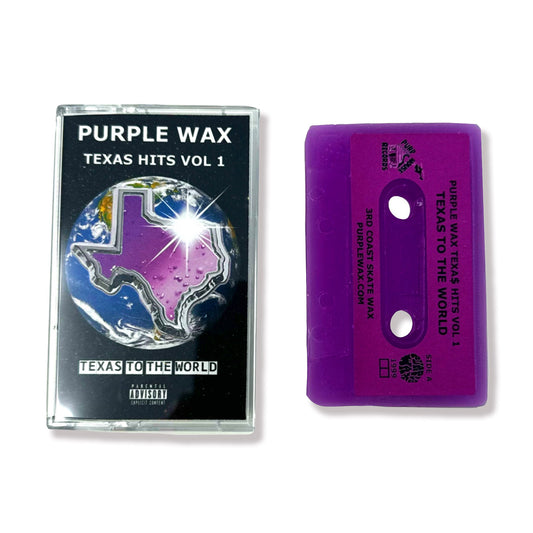 Purple skate wax cassette tape. Volume 1: Texas to the World. Premium skateboard wax. Comes in a cassette case, with Purple Wax tape cover.

Purple Wax - 3rd Coast Skate Wax - Out the Mud Since 2014 - Skateboard Wax and Apparel
