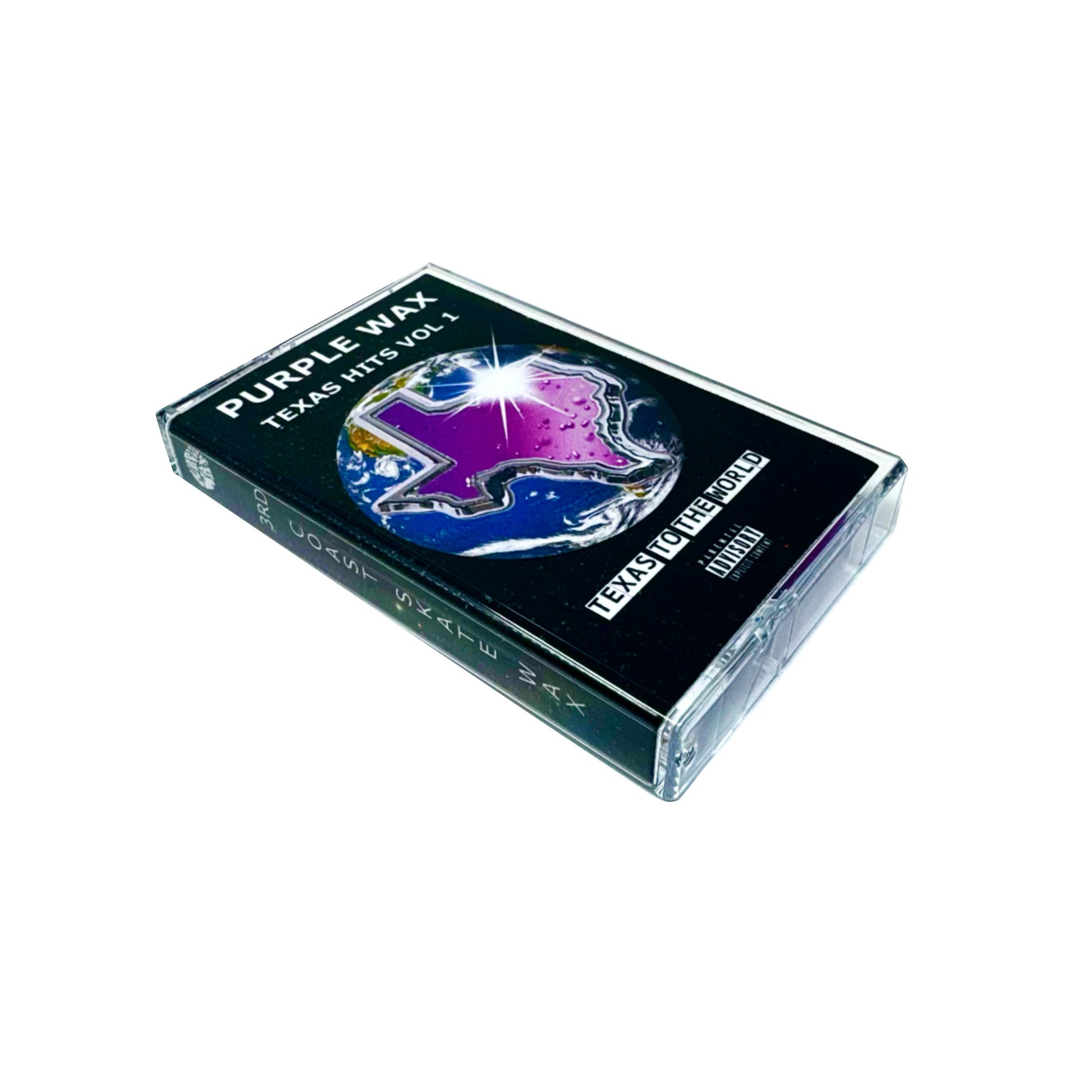 Purple skate wax cassette tape. Volume 1: Texas to the World. Premium skateboard wax. Comes in a cassette case, with Purple Wax tape cover.

Purple Wax - 3rd Coast Skate Wax - Out the Mud Since 2014 - Skateboard Wax and Apparel