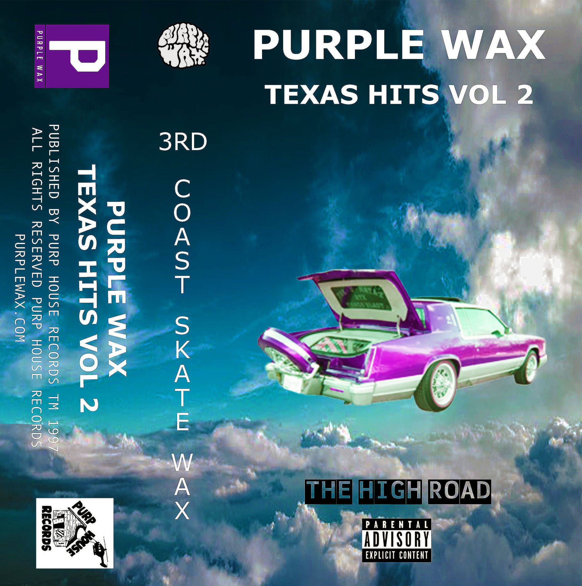 White and blue skate wax cassette tape. Volume 2: The High Road. Premium skateboard wax. Comes in a cassette case, with Purple Wax tape cover.

Purple Wax - 3rd Coast Skate Wax - Out the Mud Since 2014 - Skateboard Wax and Apparel